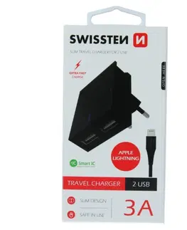 Nabíjačky pre mobilné telefóny Rýchlonabíjačka Swissten Smart IC 3.A s 2 USB konektormi a dátový kábel USB  Lightning 1,2 m, čierna 22048000