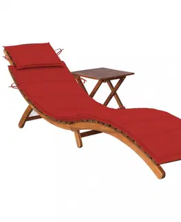 Záhradné lehátka Záhradné lehátko so stolíkom akáciové drevo Dekorhome Červená / biela