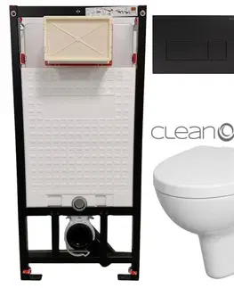 Záchody DEANTE Podstavný rám, pre závesné WC misy + SLIM tlačidlo černé + WC CERSANIT CLEANON PARVA + SEDADLO CST_WC01 N51P PA1