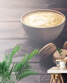 Tapety jedlá a nápoje Fototapeta káva s čokoládovými makrónkami