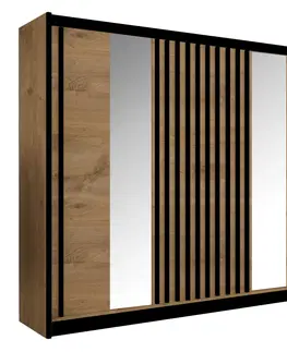 Šatníkové skrine Skriňa s posuvnými dverami, dub craft/čierna, 250x215 cm, LADDER
