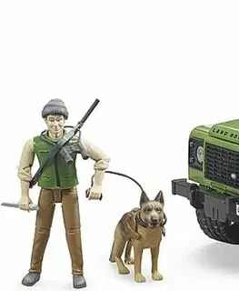Hračky - dopravné stroje a traktory BRUDER - 02587 Land Rover Defender, figúrka poľovníkov a psa