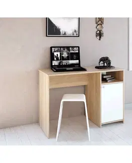 Písacie stoly PC stôl, dub sonoma/biela, DEDE