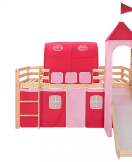 Postele Detská poschodová posteľ zámok so šmýkačkou Dekorhome Biela