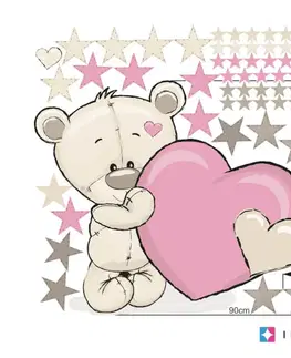 Nálepky na stenu Nálepka na stenu pre dievča - Medvedík s menom na ružovom srdiečku