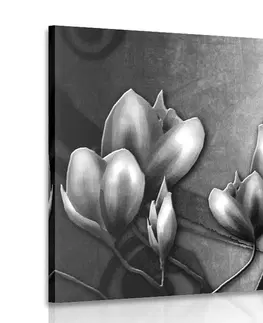 Čiernobiele obrazy Obraz kvety v etno štýle v čiernobielom prevedení