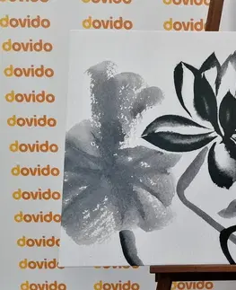 Čiernobiele obrazy Obraz akvarelový lotosový kvet v čiernobielom prevedení
