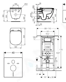 Záchody GEBERIT - Duofix Modul na závesné WC s tlačidlom Sigma50, alpská biela + Ideal Standard Tesi - WC a doska, Rimless, SoftClose 111.355.00.5 NE8