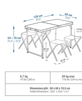 kemping Skladací kempingový stôl a 4 sedačky pre 4-6 osôb
