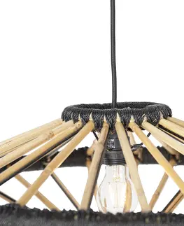 Zavesne lampy Orientálne závesné svietidlo bambusové s čiernou 60 cm - Evalin