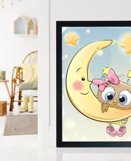 Obrazy do detskej izby Tabuľka zlatučkej sovičky na mesiačiku