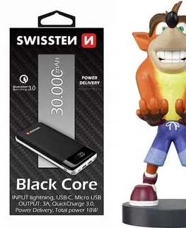 Powerbanky Swissten čierna Core Slim powerbanka 30000 mAh a Cable Guy Crash Bandicoot Trilogy (Crash Bandicoot)