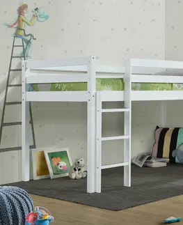 Poschodové postele Vyvýšená detská posteľ so šmýkačkou SLIDE 90, biela