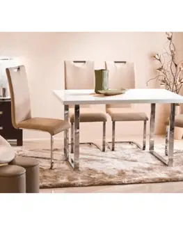 Jedálenské stoly Jedálenský stôl, biela HG + chróm, 130x80 cm, TALOS