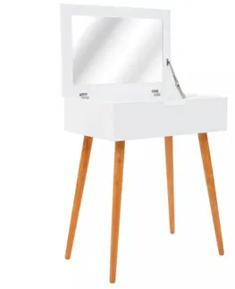 Nočné a toaletné stolíky Toaletný stolík so zrkadlom biela / hnedá Dekorhome