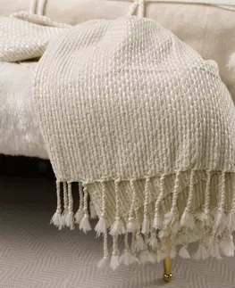 Deky KONDELA Tavau pletená deka so strapcami 150x200 cm béžová / vzor