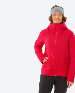 bundy a vesty Dámska hrejivá a nepremokavá lyžiarska bunda 500 červená