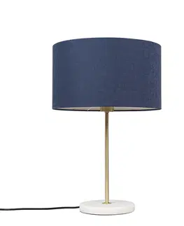 Stolove lampy Mosadzná stolová lampa s modrým tienidlom 35 cm - Kaso