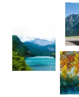 Zostavy obrazov Set obrazov imitácia maľby horského jazera
