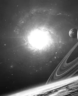 Čiernobiele obrazy Obraz planéta vo vesmíre v čiernobielom prevedení