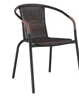 Záhradné stoličky a kreslá Stohovateľná stolička, hnedá/čierny kov, DOREN