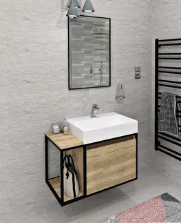 Kúpeľňa SAPHO - SKARA umývadlová skrinka 80x49,5x46,5cm, čierna matná/dub Alabama CG003-2222