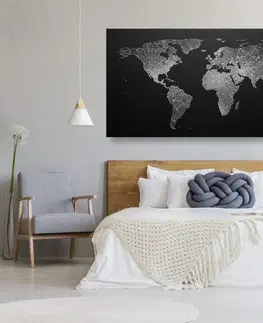 Obrazy na korku Obraz na korku nočná čiernobiela mapa sveta