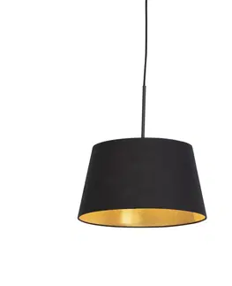 Zavesne lampy Závesné svietidlo s bavlneným tienidlom čierne so zlatým 32 cm - Combi