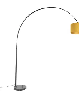 Oblúkové lampy Oblúková lampa čierna s velúrovým odtieňom okrovo žltá so zlatom 50 cm - XXL
