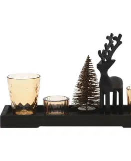 Vianočné dekorácie Dekoračná sada svietnikov na podstavci Reindeer and tree 6 ks, 31,5 x 9,5 x 2,5 cm