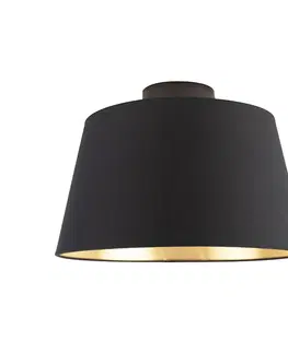 Stropne svietidla Stropné svietidlo s bavlneným tienidlom čierne so zlatým 32 cm - kombi čierne