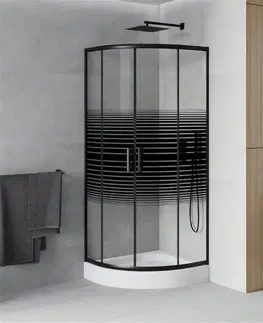 Vane MEXEN/S - Apia sprchovací kút štvrťkruh 90x90, pruhy, čierna + biela vanička so sifónom 863-090-090-70-20-4710
