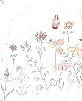 Tapety kvety Tapeta nežná lúka v bielej farbe