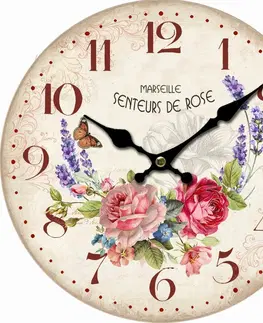 Hodiny Drevené nástenné hodiny Marseille flowers, pr. 34 cm
