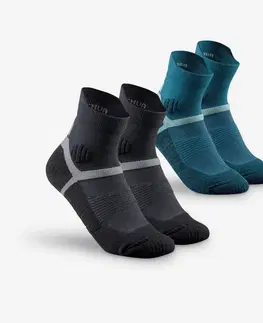 ponožky Detské polovysoké ponožky na turistiku MH500 modré a sivé 2 páry