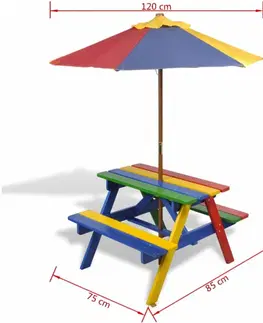 Detský záhradný svet Detský piknikový stôl s lavičkami a slnečníkom