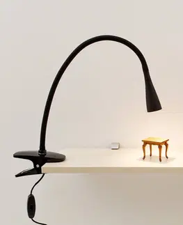 Stolové lampy s klipom Lindby Jemná upínacia LED lampa Baris v čiernej