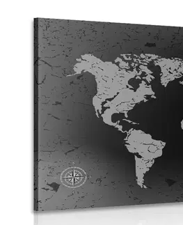 Obrazy mapy Obraz stará mapa sveta na abstraktnom pozadí v čiernobielom prevedení