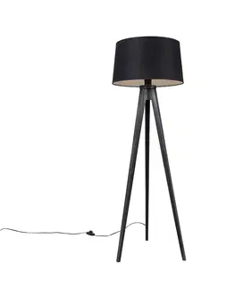 Stojace lampy Statív čierny s ľanovým odtieňom čierny 45 cm - Tripod Classic
