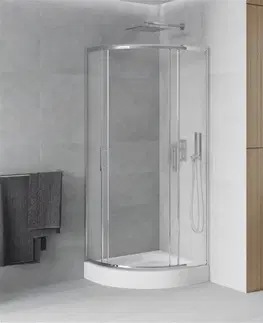 Vane MEXEN/S - Rio štvrťkruhový sprchovací kút 90 x 90, dekor, chróm + vanička Rio 863-090-090-01-30-4710