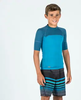 surf Chlapčenské tričko 500 s ochranou proti UV krátky rukáv na surfovanie modré
