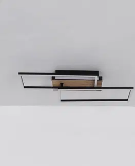 Stropné svietidlá Globo Stropné svietidlo Colli LED, šírka 49 cm, tmavé drevo, drevo