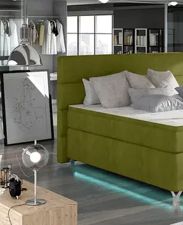 Postele NABBI Avellino 160 čalúnená manželská posteľ s úložným priestorom zelená