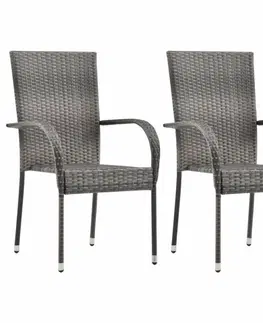 Záhradné kreslá a stoličky Záhradná stohovateľné stoličky 2 ks polyratan Sivá