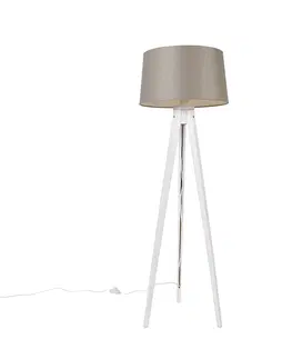 Stojace lampy Moderný statív biely s ľanovým tienidlom taupe 45 cm - Tripod Classic