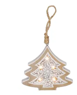 Vianočné dekorácie Solight 1V45-T LED vánoční stromek, dřevěný dekor, 6LED, teplá bílá, 2x AAA