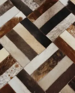 Koberce a koberčeky Luxusný kožený koberec, hnedá/čierna/béžová, patchwork, 140x200 , KOŽA TYP 2