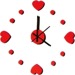 Hodiny Nalepovacie nástenné hodiny, Srdce 3d diy, červené, 50-70cm