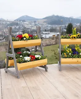 Kvetináče a truhlíky Drevený stojan na kvety, prírodná/sivá, BERON