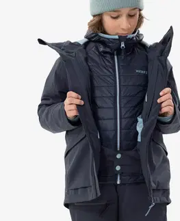 bundy a vesty Veľmi nepremokavá chlapčenská lyžiarska bunda FR 900 3 v 1 tmavomodrá